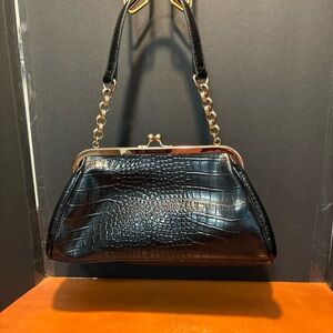 Liz Claiborne Black Crocodile-Embossed Satchel